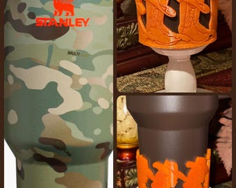 Orange Cowboy Boots Hat Cowgirl Western Camo Tumbler Boot, fits Stanley Tumbler, Cup Boot Sleeve, Unique Gift