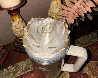 Stunning Translucent Rose with Gold Tips Tumbler Topper or matching boot, fit Stanley tumbler lids