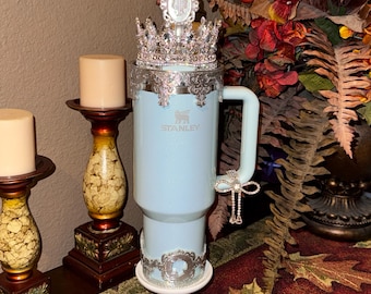 Fancy Diamond Princess Queen Tumbler Boot, Halo, Deluxe Crown, handle charm and Straw Topper Collection, fits Stanley Tumblers, Unique Gift