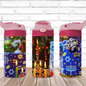 Hanukkah Tumbler, Jewish Holiday Tumbler, Kids Water Bottle, Kids FlipTop Cup, Kids Sippy Cup, Back To School Cup, HOT SELLER!