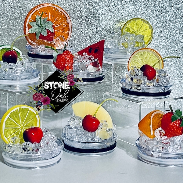 Fruit Tumbler Toppers that fit the 20 oz and 30 oz  tumblers - Fruit Topped Tumbler Toppers - Decorative Lid for Tumblers, unique gift