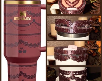 Red Velvet Valentine Cake Heart Tumbler Boot, Halo, Lid Toppers, Straw Topper Slider Buddy, Protective Sleeve, fits 20 30 or 40 oz Stanley