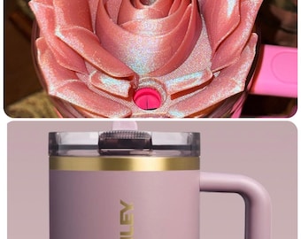 Cashmere 3D Shimmer Rose Tumbler Topper that fit Stanley lids, Rose tumbler topper, 3D Decorative Lid Dusty Lilac