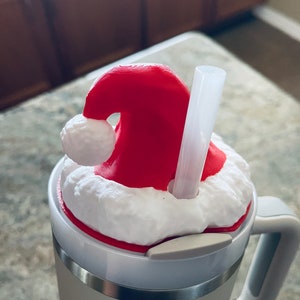 Christmas Santa Hat 30 oz and 40 oz  Tumbler Topper, Christmas Tumbler Topper, 3D Decorative Lid Attachment, unique gift