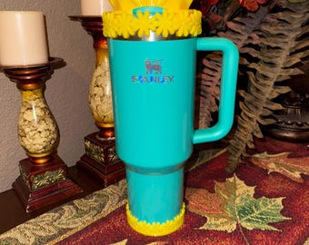 Yellow Spring Floral Daisy Tumbler Accessories for Stanley tumblers, Halo Lid Band Bangle Boot Rose Peony Lid Flower Topper, Unique Gift