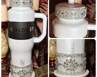Coldest Flower Flat Fancy Iridescent Rhinestone Tumbler accessories, collar halo boot, fits 36 and 46 oz Coldest tumbler, unique gift