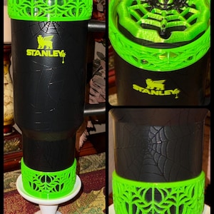 Halloween Neon Green Spiderweb Tumbler Topper , lid halo or Boot, Halloween Tumbler Sleeve, Fits 30 40 oz  Stanley Unique Gift, BEST SELLER