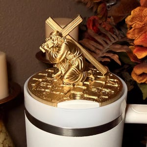 Jesús dorado con crucifijo, adorno para tapa de vaso, bota cruzada y bota de iglesia, accesorios para vasos Stanley, Starlight Shimmer imagen 2