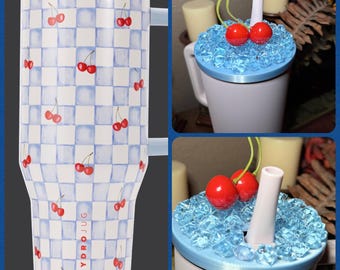 Cherry Checkers Tumbler Ice Lid Topper for 32 or 40 oz Hydrojug, Tumbler Accessories, Unique Gift