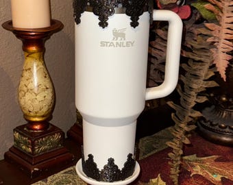 Black Fancy Damask Lace Tumbler Boot or Halo, Tumbler Boot Sleeve, fits your Stanley Tumblers, Unique Gift