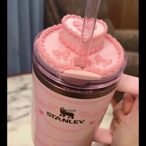 Pink Velvet Valentine Cake Heart Tumbler Lid Toppers, Straw Topper Slider Buddy, fits 20 30 or 40 oz Stanley image 5