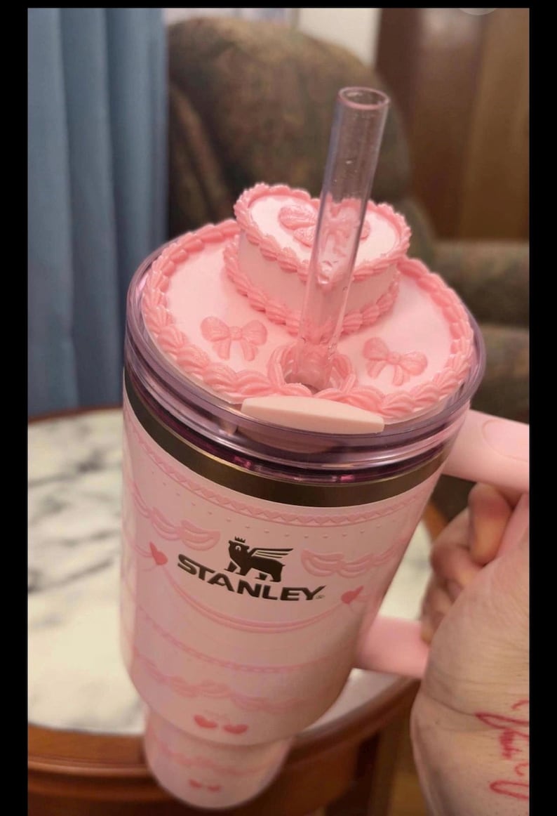 Pink Velvet Valentine Cake Heart Tumbler Lid Toppers, Straw Topper Slider Buddy, fits 20 30 or 40 oz Stanley image 5