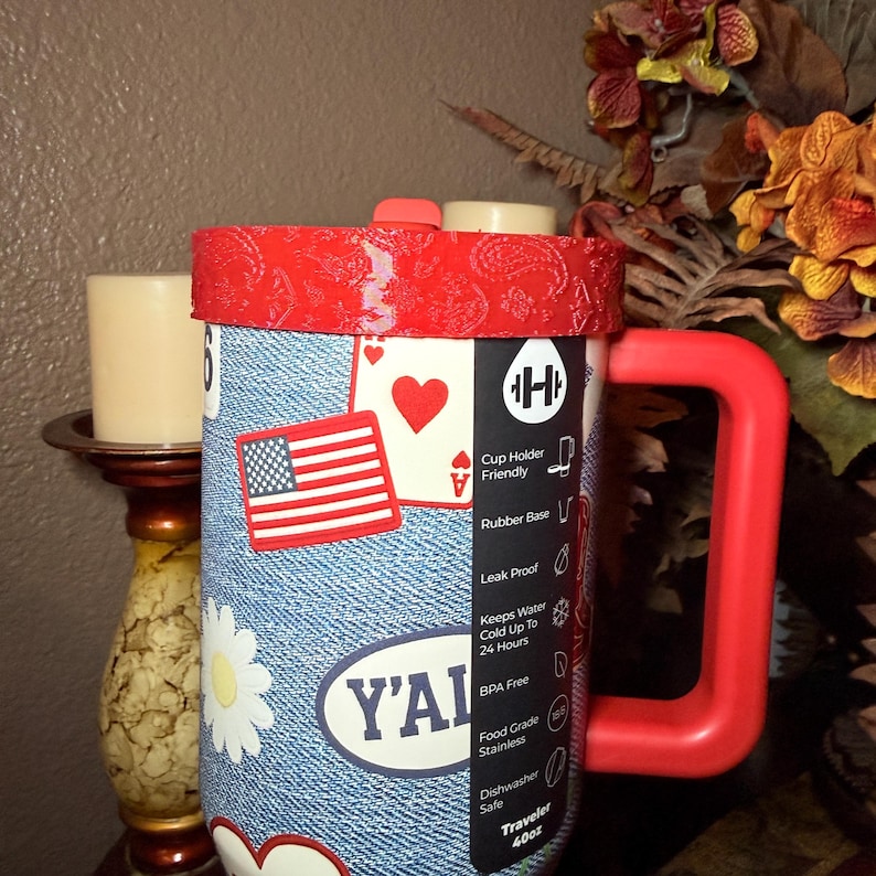 American Honey Red Blue Tumbler Boot or halo, fits 32 or 40 oz Hydrojug Tumbler, Cup Boot Sleeve, bandana paisly print Red Paisley Halo