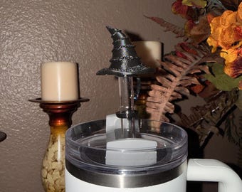 Wickedly Elphaba Witch Black Hat Tumbler Topper or Straw Topper, Unique Accessories that fit Stanley 20/30 ad 40 oz Tumblers