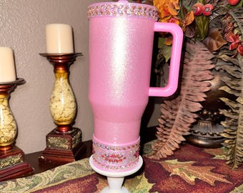 Pretty in Pink Iridescent Rhinestone Tumbler Boot or Halo, Bling Sparkle Cup Sleeve, Hydrojug Accessories, Unique Gift