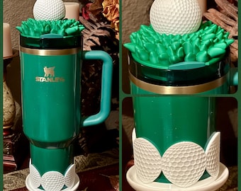 Golf Themed Tumbler Accessoties Collection with a tumbler topper, boot and Straw Topper for 20 30 or 40 oz Stanley Cups