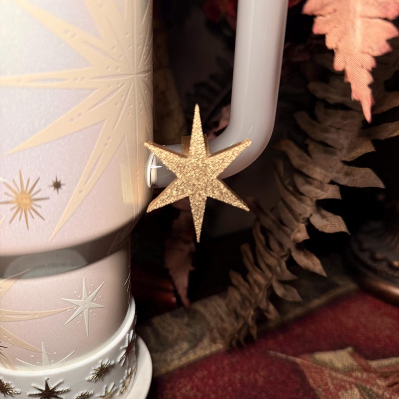 Gold White Nativity Scene Jesus Mary, Tumbler Boot or toppers, star handle charms, Stanley Tumbler Accessories, Starlight Shimmer TallStar HandleCharm