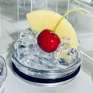 Pineapple + Cherry - Fruit Tumbler Topper that fit the 20 oz skinny straight Stainless Tumbler - Fruit Topped Lid - Tumbler Toppers