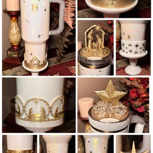 Gold White Nativity Scene Jesus Mary, Tumbler Boot or toppers, star handle charms, Stanley Tumbler Accessories, Starlight Shimmer image 1