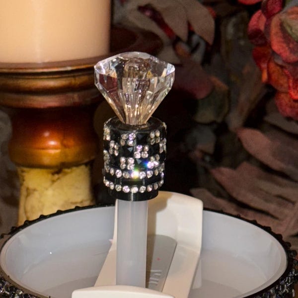Black and Silver Rhinestone Diamond Straw Topper Princess Accessory Collection for Stanley tumblers