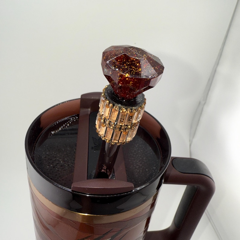 Copper Brown Rhinestone Diamond straw topper, straw cover emblished with rhinestones, BEST SELLER, straw cap, unique gift image 1