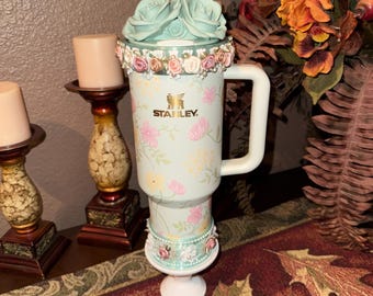 Green Spring Blossoms Tumbler Accessories, Floral Boot, halo, or lid toppers, For 20 30 or 40 oz Stanley Tumblers, Easter, Mothers Day Gift