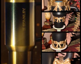 NEW Gold Coquette Bow Collection, Tumbler Boot, halo, middle bangle and handle charms, Shimmery Stylish Elegant, Fits Stanley Black Honey