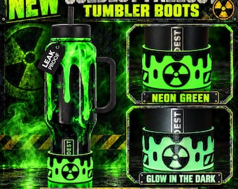 Radioactive Fallout Tumbler Boot, Cup Accessory, Neon Green or Glow in the Dark Green Sleeve, for Coldest and Stanley tumblers