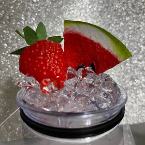 Watermelon + Strawberry - Fruit Tumbler Topper, Fruit Topped Lid - Tumbler Toppers