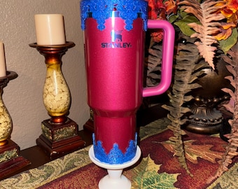 Brazalete y funda con halo y tapa de encaje de damasco azul cobalto para vasos Stanley, fundas elegantes para vasos, color trufa de bayas