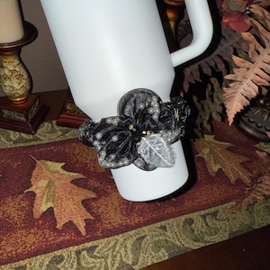 Accessoire princesse fantaisie perles et cristaux pour verres Stanley, bande intermédiaire or ou noir/argent, bande élastique