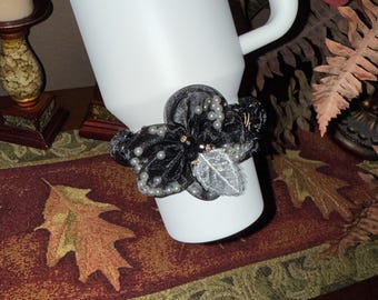 Fancy Pearl and Crystal Princess Accessory for Stanley tumblers, Mid Band Gold or Black/Silver, Elastic Band