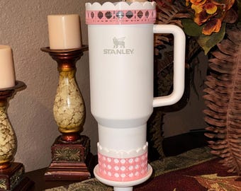 Pink Rattan Checker Picnic Tumbler Accessories, Lid Topper, Boot, halo, For 20 30 or 40 oz Stanley Tumblers, Mothers Day Gift