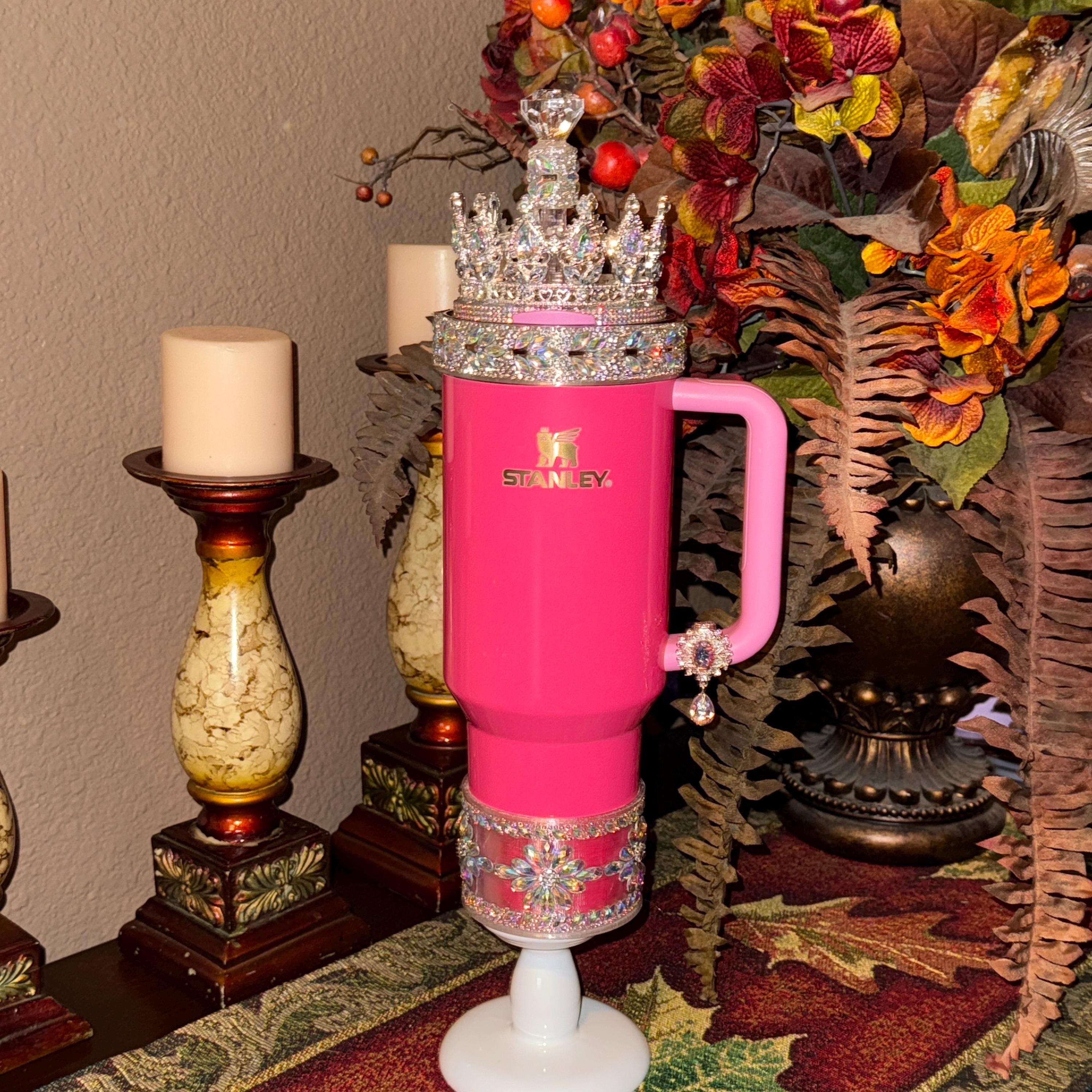 Flower Flat Fancy Irridescent Rhinestone Tumbler Princess Collection, Stanley accessories, unique gift Crown Halo Boot Straw Topper