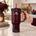 Black Ornate Scroll Lace Tumbler Accessories | Victorian Gothic, fits Stanley Bordeaux Lace 20, 30 or 40 oz Boot, Lid Halo, Elegant Cup Gift