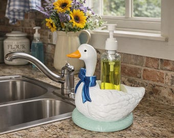 Goose Soap Holder Dispenser, Cute Kitchen Sink Decor, Farmhouse Goose Accessory, Soap Bottle Holder, Country Cottage Gift