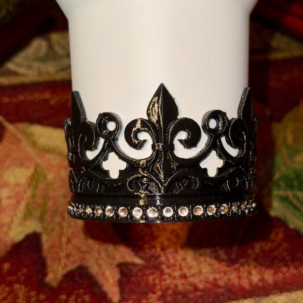 Rhinestone Black Fleur-de-lis Crown Tumbler Boot or Straw Topper, fits your Stanley Tumblers, Unique Gift, multiple colors available