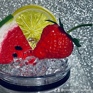 Watermelon Lemon Strawberry Fruit Tumbler Topper fits the 20 & 30 oz skinny straight Stainless Tumbler - Fruit Topped Lid - Tumbler Toppers