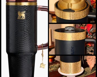 Snake and Snakeskin Gold Tumbler Accessories, boot, halo, lid topper, brown, unique trending gifts for Stanley 20 30 40 oz Luxe Collection
