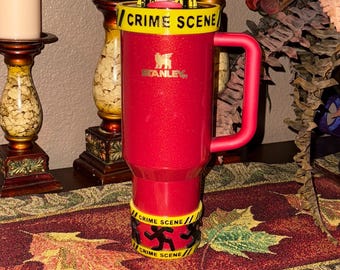 Crime Scene Tumbler Accessories, caution tape, corpse, blood, body, boot, halo, topper for Stanley tumblers