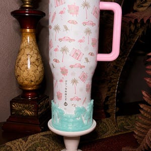 Beach Road Trip Cabana Flamingo Palm Tree Tumbler Boot, Unique Gift, Hydrojug, Stanley, multiple color image 10