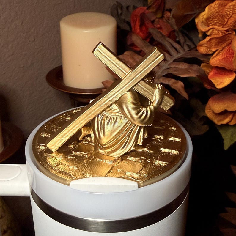 Jesús dorado con crucifijo, adorno para tapa de vaso, bota cruzada y bota de iglesia, accesorios para vasos Stanley, Starlight Shimmer imagen 10