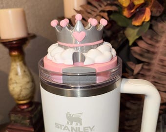 Pink and Silver Crown Topper, Diva Topper, Queen Princess Topper Tumbler Lid 3D decorative attachment unique gift