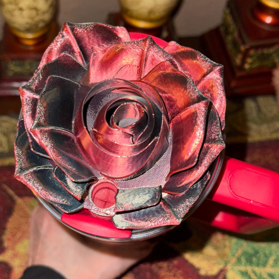 3D Rose Black Red Dual Color Changing Tumbler Topper That Fit Stanley ...