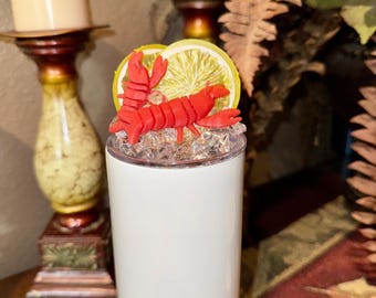 Crawfish and Lemon Fruit Tumbler Topper fits skinny straight and regular Stainless Tumbler - Fruit Topped Lid - Tumbler Toppers, unique gift