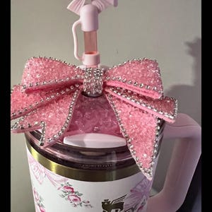 Rhinestone Bow Tumbler Topper, Rhinestone lid, fits 40 oz Stanley lids, Rhinestones, decorative lid, unique gift, Limited Quantity
