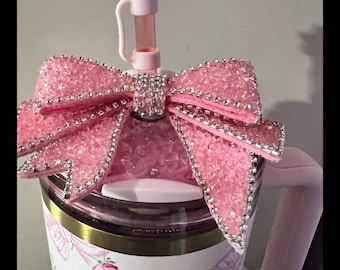 Rhinestone Bow Tumbler Topper, Rhinestone lid, fits 40 oz Stanley lids, Rhinestones, decorative lid, unique gift, Limited Quantity