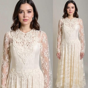 Vintage Jessica McClintock Bridal Lace Beaded Romantic Wedding Dress Size 7/8