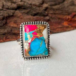 Turquoise Sterling Silver Statement Ring: Cotton Candy Band