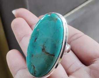 Kingman Turquoise Sterling Silver Ring – Oval Blue Natural Gemstone Band